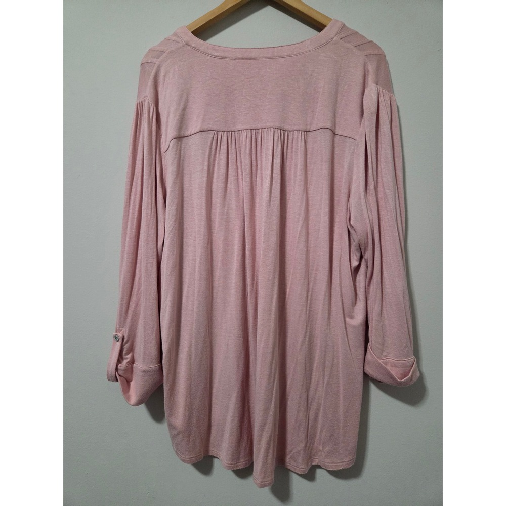 Kim Rogers Pink Pintuck V-Neck Roll-Tab Sleeve Knit Top 1X Plus Size - Picture 5 of 5
